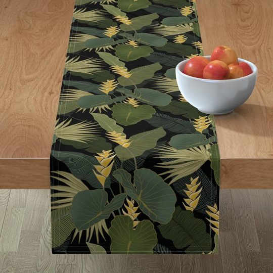 Elephant Ear Table Runner - Tropical Night By Hnldesigns Black Wallpaper Hawaii Moody Cotton Sateen Spoonflower