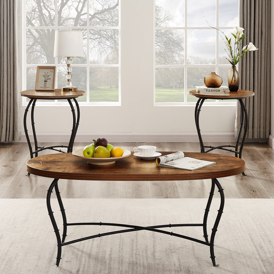 VECELO End/Coffee/Side Table Set, Vintage Occasional Set of 3