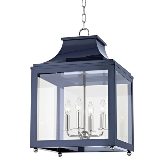 Mitzi by Hudson Valley Leigh 4-light Polished Nickel Large Pendant with Navy Accents, Clear Glass