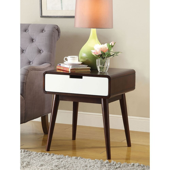 Aoolive Coffee Table End Table in Espresso & White for Living Room Furniture