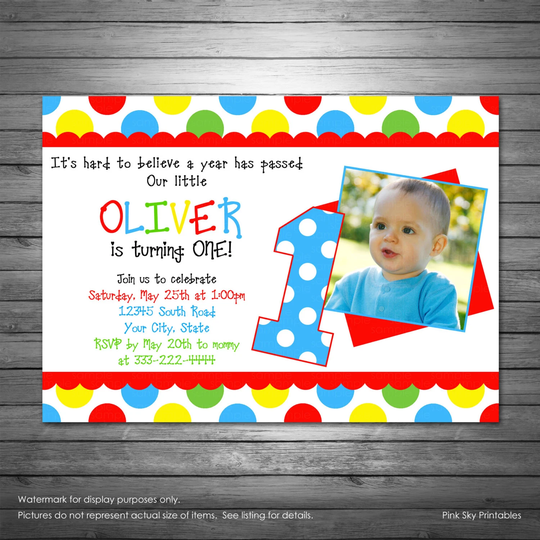 Polka Dots Primary Colors Birthday Party Invitations Printable - Balls, Bounce House Invitation, Bubbles, Photo Rainbow