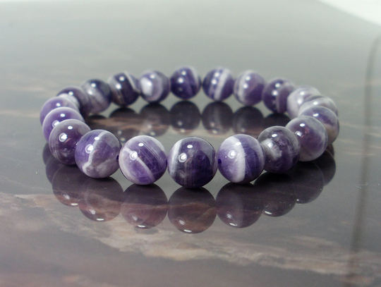 Amethyst Chevron Bracelet 10mm, Natural Gemstone Bracelet, Healing Crystal Women Mens Beaded Gift For Men + Bag