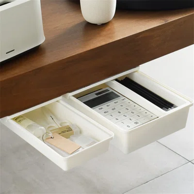 Hidden Desktop Stationery Storage Box, Office Desk Bottom Paste Pen Holder, Student Desk Pen Box Middle Size