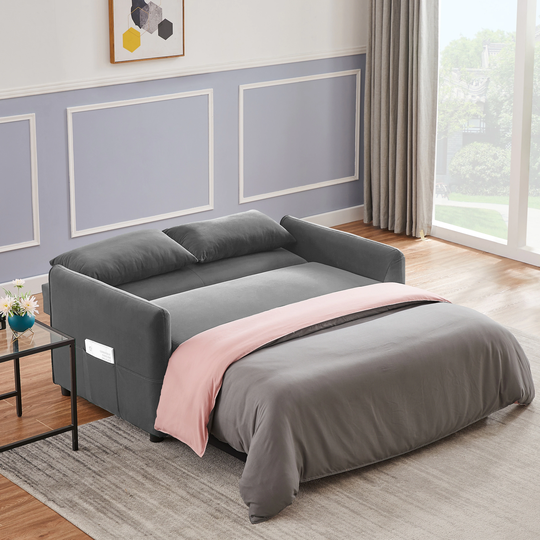 Modern Leisure Love Sofa Dark Gray Sofa Bed with Pillows for Living Room