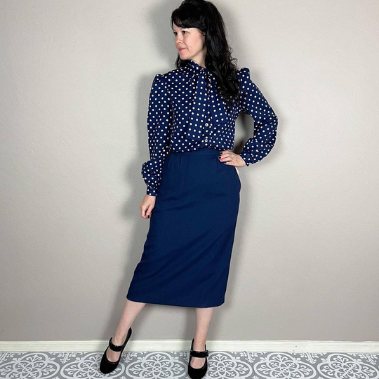 Vintage Deadstock 80S Blue Linen Pencil Skirt - 27" Waist