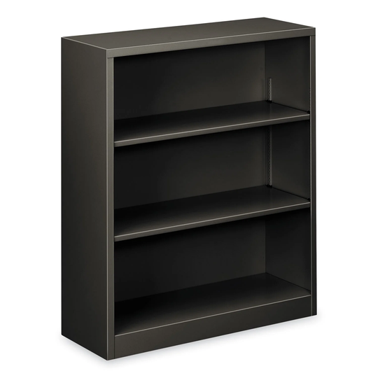 Metal Bookcase, Three-Shelf, 34.5 x 12.63 x 41, Charcoal - 34.5" x 12.63" x 41"