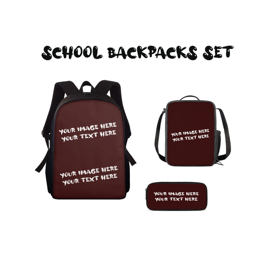3 in 1 School Backpack Set For Kids Middle-School Elementary, Personalized Your Image & Text On Bags With Lunch Box, Pencil Box