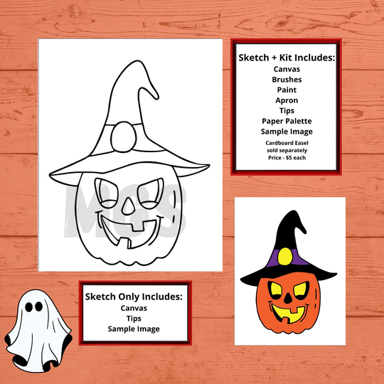 Pumpkin Iii/Pre-Drawn Canvas Pre-Sketched Outlined Sip & Paint Kit Diy Party Halloween