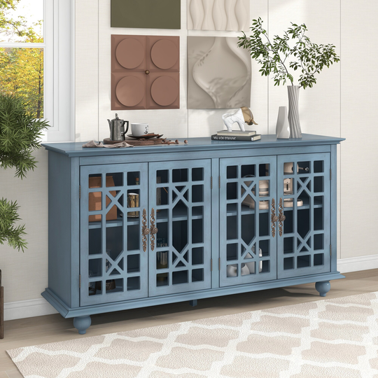 Sideboard with Adjustable Height Shelves, Metal Handles, and