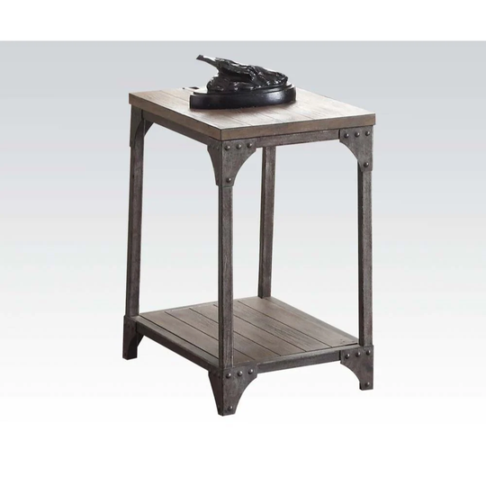 Q-Max Rustic Oak Finish Wood With Metal Legs Wood Metal End Table