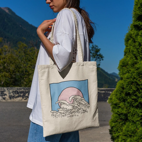 The Great Wave Off Kanagawa Line Art Tote Bag -Aesthetic Tote Bag, Art Bag, Aesthetic Bag, Artsy Bag, Great Wave Bag