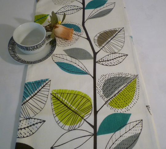 78" Retro Teal Table Runner Modern 6.5 Foot Green Grey White Funky Nature Home Decor
