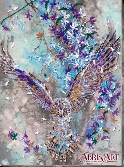 Diy Bead Embroidery Kit On Art Canvas "In The Morning Haze - Owl" Size 12.9"×17.3" | 33×44 cm, Gift | Abris