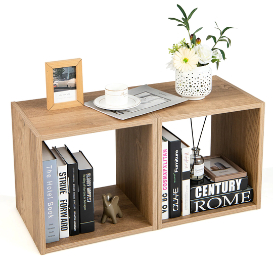 Costway 2 PCS Wood Stackable Storage Cube 2-tier Narrow Bookshelf - See Details
