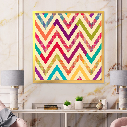 Designart 'Zigzag Bright Chevron In Retro Colors' Patterned Framed Art Print