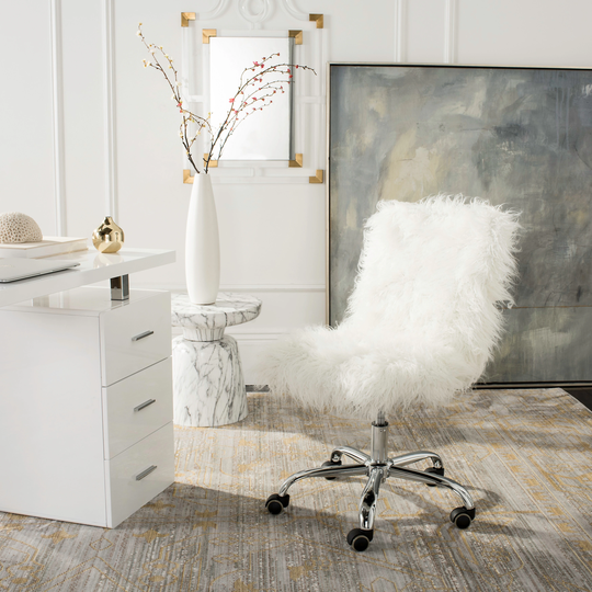 SAFAVIEH Whitney Faux Sheepskin Chrome Leg Swivel Office Chair - 26.4" x 26" x 31.1"