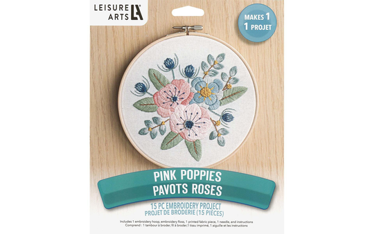 Leisure Arts Pink Poppies 6" Embroidery Kit