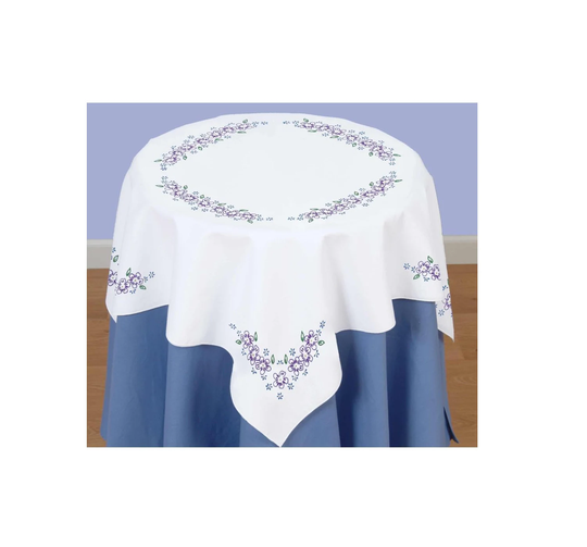 Jack Dempsey Needleart Stamped For Embroidery Stitch Table Topper Lavender Flowers