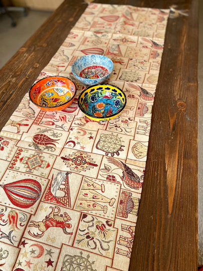 Turkish Oriental Table Runner, Beige Cappadocia Runner