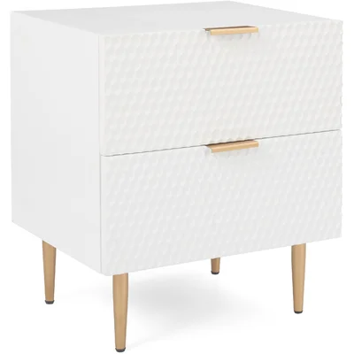 Jolie Modern Living Room Side Table, 2 Drawer Storage with Gold Metal Accents, White