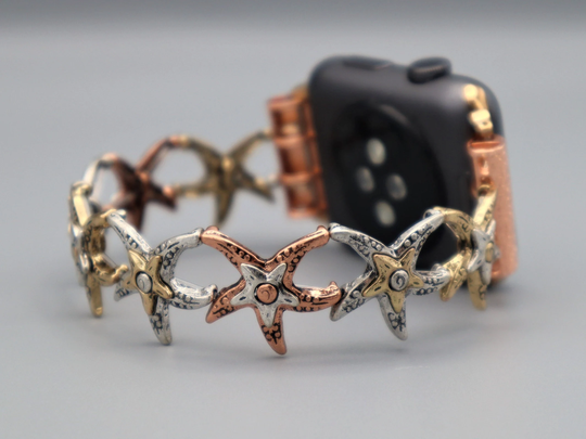 Handmade Three Colors Starfish Apple Samsung Fitbit Watchband, Custom Size 4, Active 40mm 44mm. Versa 1-2-3, Stretchy Band