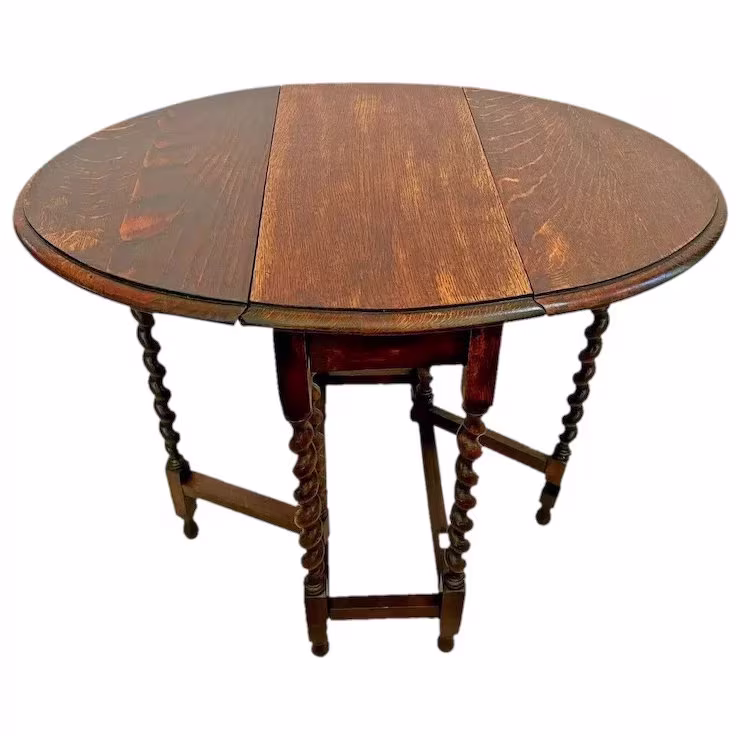 Antique Small Kitchen Dining Table Barley Twist Gate Leg Drop Side Oval Oak