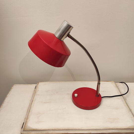 Vintage Desk Lamp, Mid Century Design Mcm Modern, Space Age Table Red Adjustable Lamp
