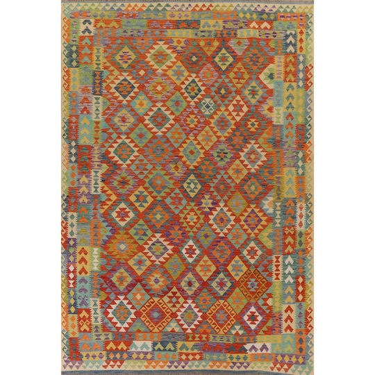 Colorful Kilim Oriental Area Rug Flat-weave Wool Carpet - 8'0" x 11'3"