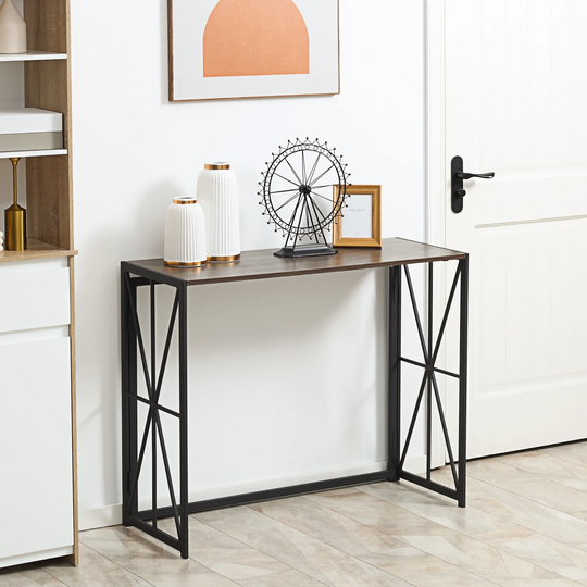 HOMCOM Folding Console Table, Industrial Sofa Table, Narrow Farmhouse Table with Metal Frame for Living Room, Entryway