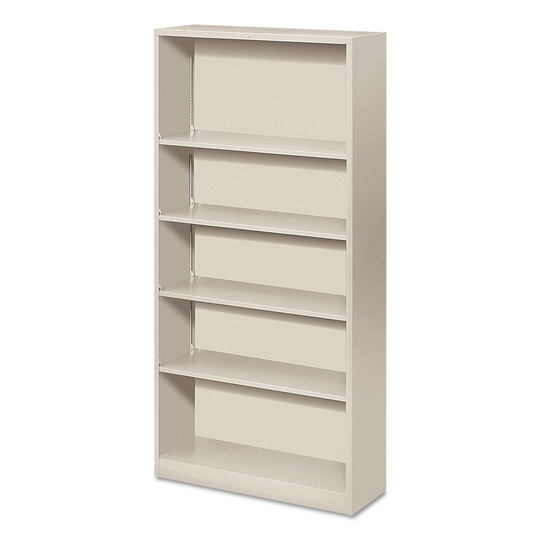 Metal Bookcase, Five-Shelf, 34.5 x 12.63 x 71, Light Grey - 34.5" x 12.63" x 71"
