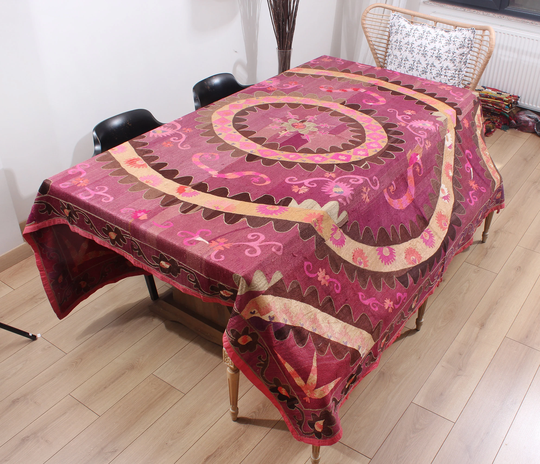 Suzani, Suzani Throw, Bedspread, 7.45' X 7.81' Wall Hanging, Tapestry, Uzbek, Table Cover, Fast Shipment 14534