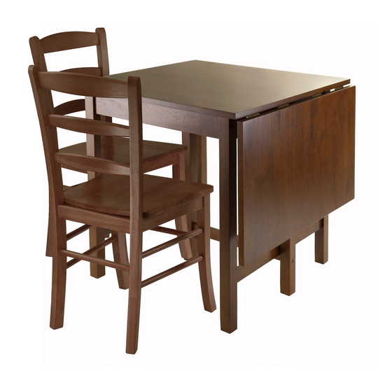Lynden 3-Pc Drop Leaf Table with Ladder-back Chairs, Walnut - 47.87 x 29.92 x 29.53 inches