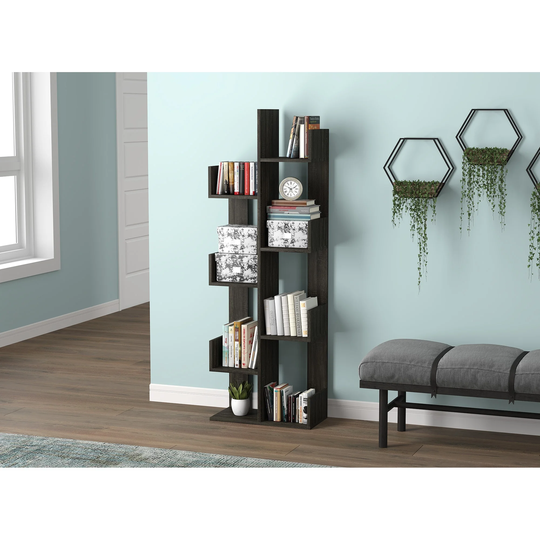 Wall Shelf 57H Dark Grey 8 Staggered Shelves Concept - 19'75" x 10" x 57"