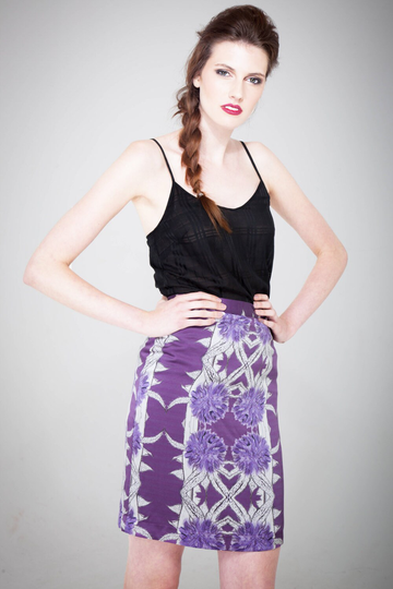 Thistle Silk Pencil Skirt, Scottish Outfit For Wedding, Printed Purple Midi Eveningwear