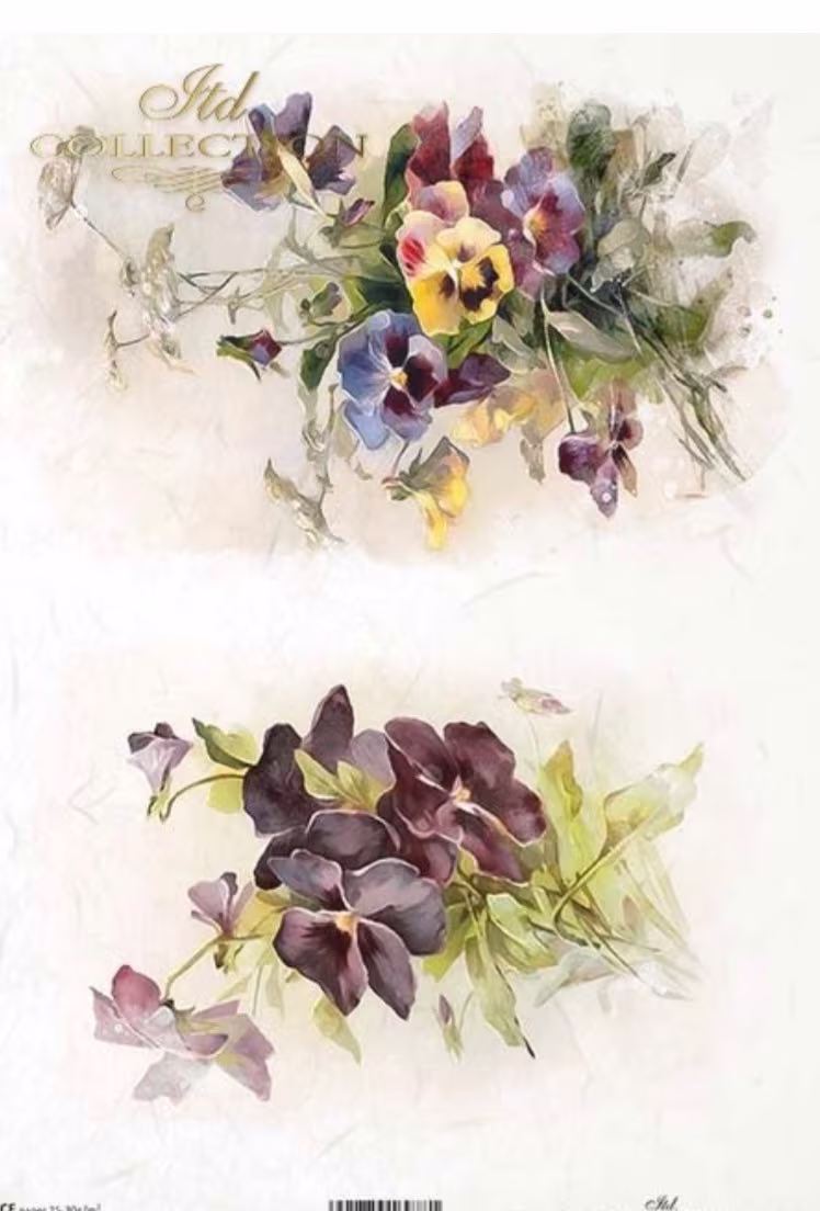 Decorative Rice Paper For Decoupage/Mulberry/ Vintage Pansy Floral Scrapbooking Card Making 30Gm/2