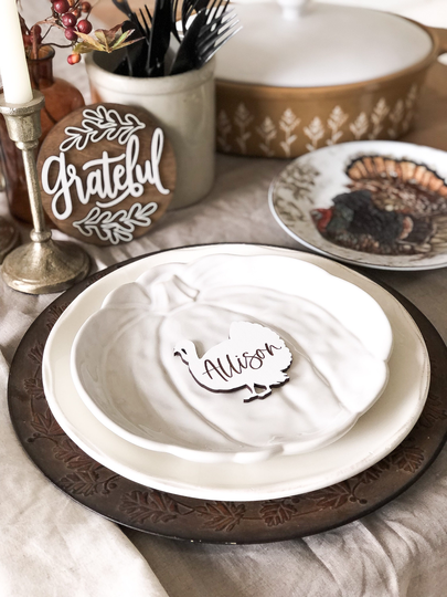 Thanksgiving Table Decor | Personalized Place Settings Farmhouse Tablescape Name Card