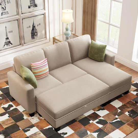Bella Depot Grey Sectional Sofa With Chaise Nail head Textured Fabric - 53*81*35 inches