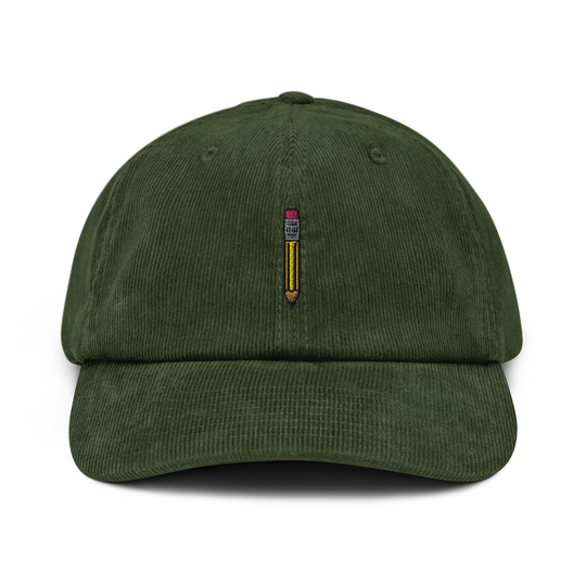 Pencil Corduroy Hat, Handmade Embroidered Dad Cap - Multiple Colors