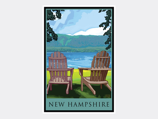 New Hampshire Adirondack Chairs Lake Giclee Art Print Poster From Alla Prima Painting By Artist Joanne Kollman