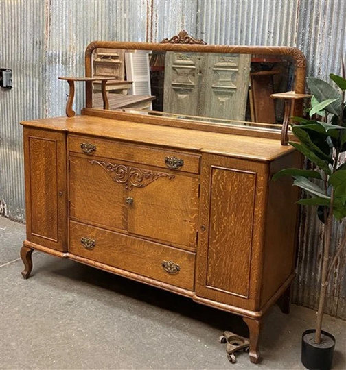 Vintage Sideboard Buffet, Oak Dining Room, Table Server Mirror, Cupboard Dresser, China Cabinet, Room Set