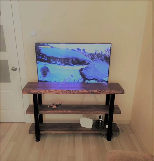 Solid Wood Console Sofa Table - Rustic Wooden Tv Unit Decorative Multipurpose Dresuar Massive Pine/Metal Stand