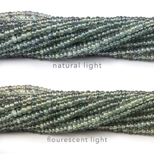 Color Change Sapphire Smooth Rondelle Beads, Blue Green September Birthstone