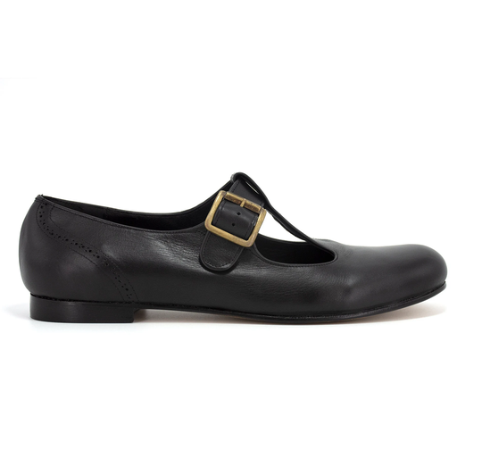 Heels Low, Wide T-Bar Strap Flat Shoes, T-Bar Ballerina Shoes, Black Leather Mary Janes, Round Toe Flats, Ballerina Schuhe