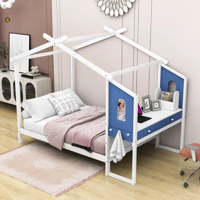Shaneya Full Size 2 Drawers House Platform Bed with Desk