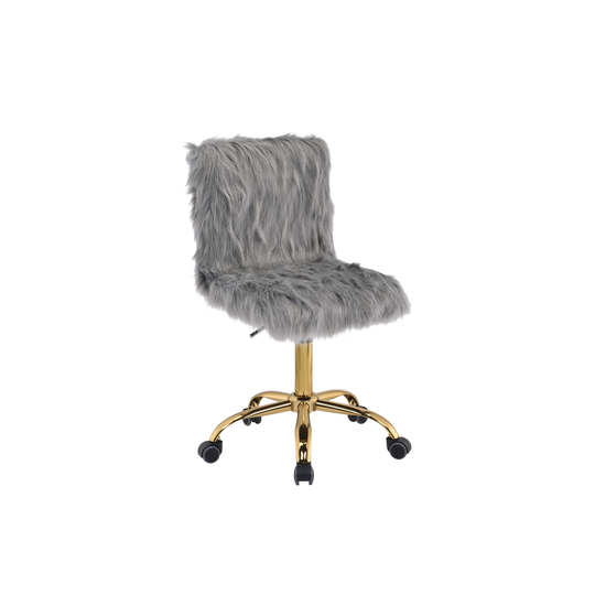 Office Chair in White/Gray Faux Fur & Chrome Finish