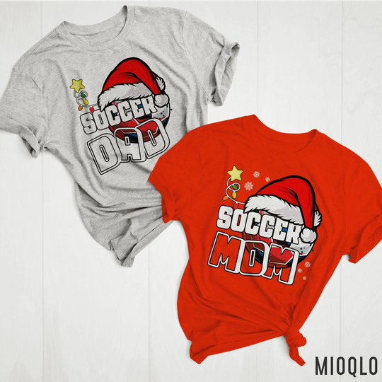 Santa Claus Soccer Team, Family Matching Holiday Christmas Shirts, Papa Mama Hat, Custom Sports Lover Gift, Xmas Mom