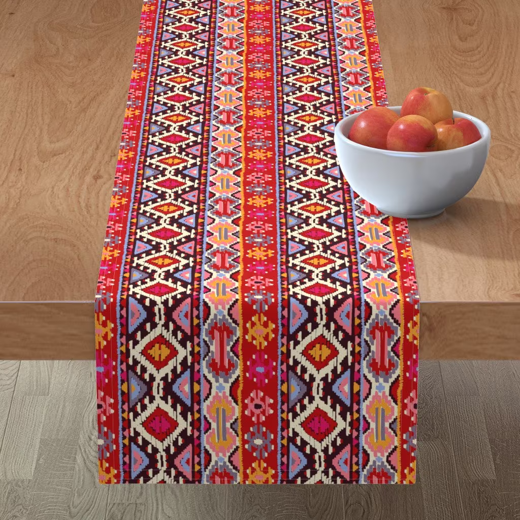 Bohemian Rug Print Table Runner - Kilim By Letizia Rossi Diamond Style Color Block Cotton Sateen Spoonflower