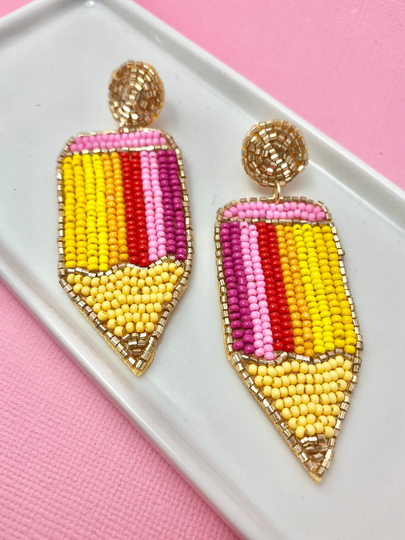 Pastel Rainbow Pencil Beaded Earrings, Teacher Gift, Appreciation, Back To School, Elementary, Artist, Art