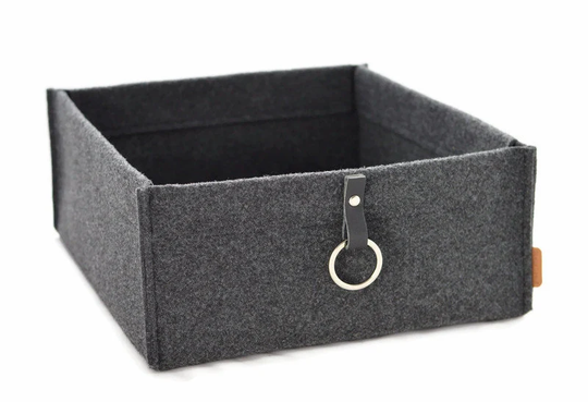 Felt Basket With Lid, Low Storage Box Metal Ring, Organiser Flap, Ikea Kallax, Possible in Custom Size, Modern Style