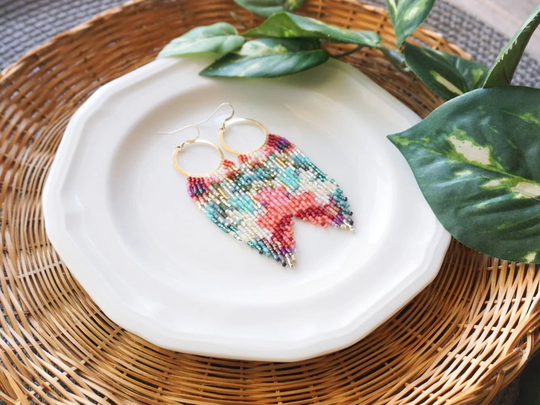 Fleur Hoops | Colorful Floral Hoop Fringe Earrings 14K Gold-Filled Earwires Handwoven Slow-Made Boho Jewelry Unique Gift For Her